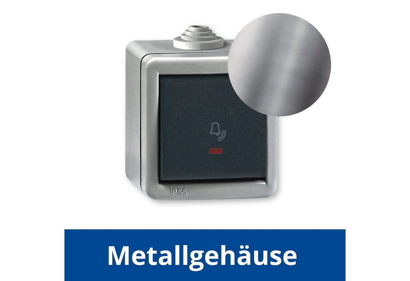Thumbnail - Aling Conel Lichtschalter Armor Line Aufputz Klingeltaster mit Glimmlampe (Packung), IP 55