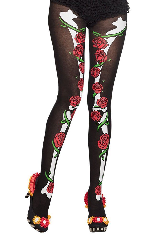 Kostüm La Catrina Strumpfhose Damen Rosen