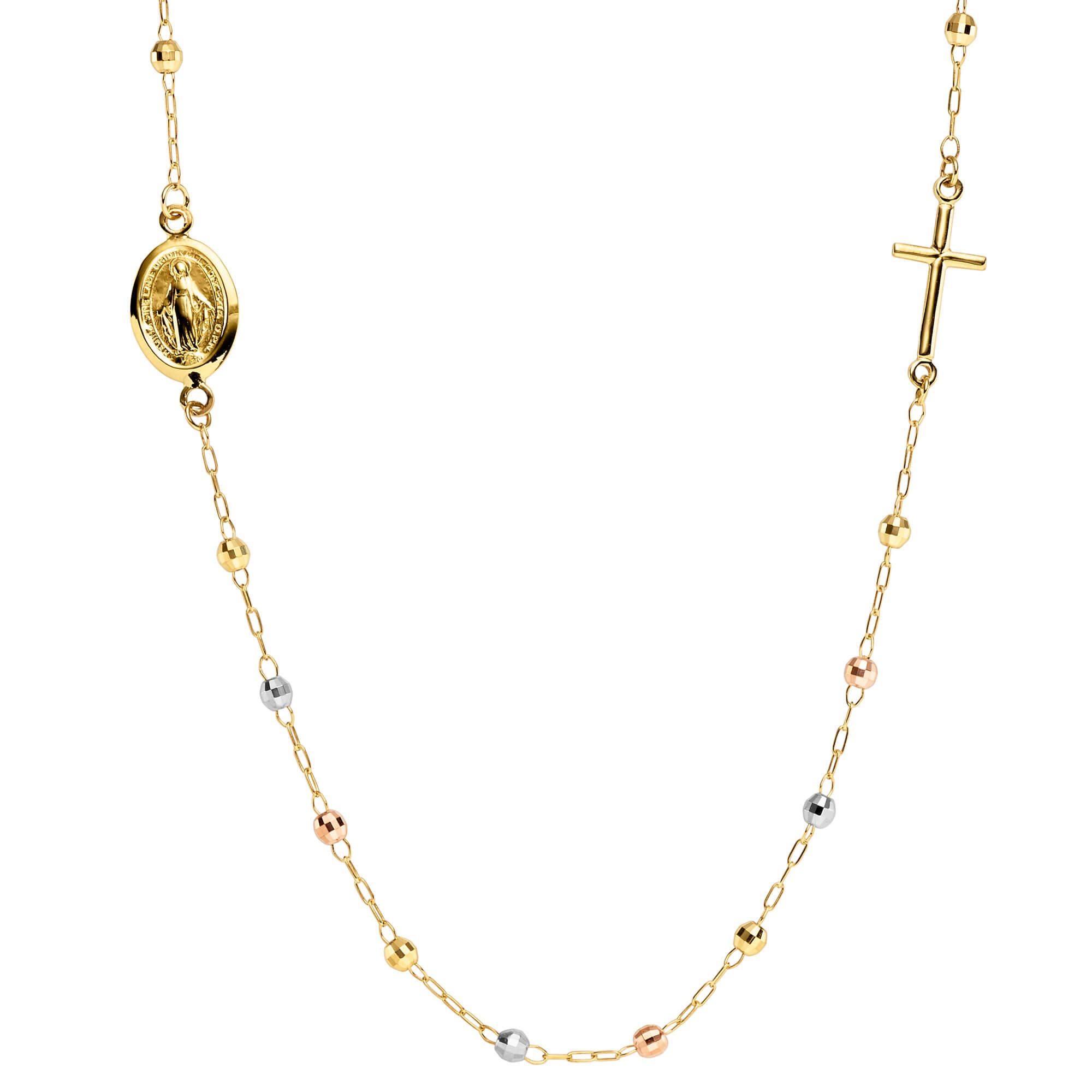 Goldkette Rosenkranz aus 585 Gold gelb/weiß/rot 45cm
