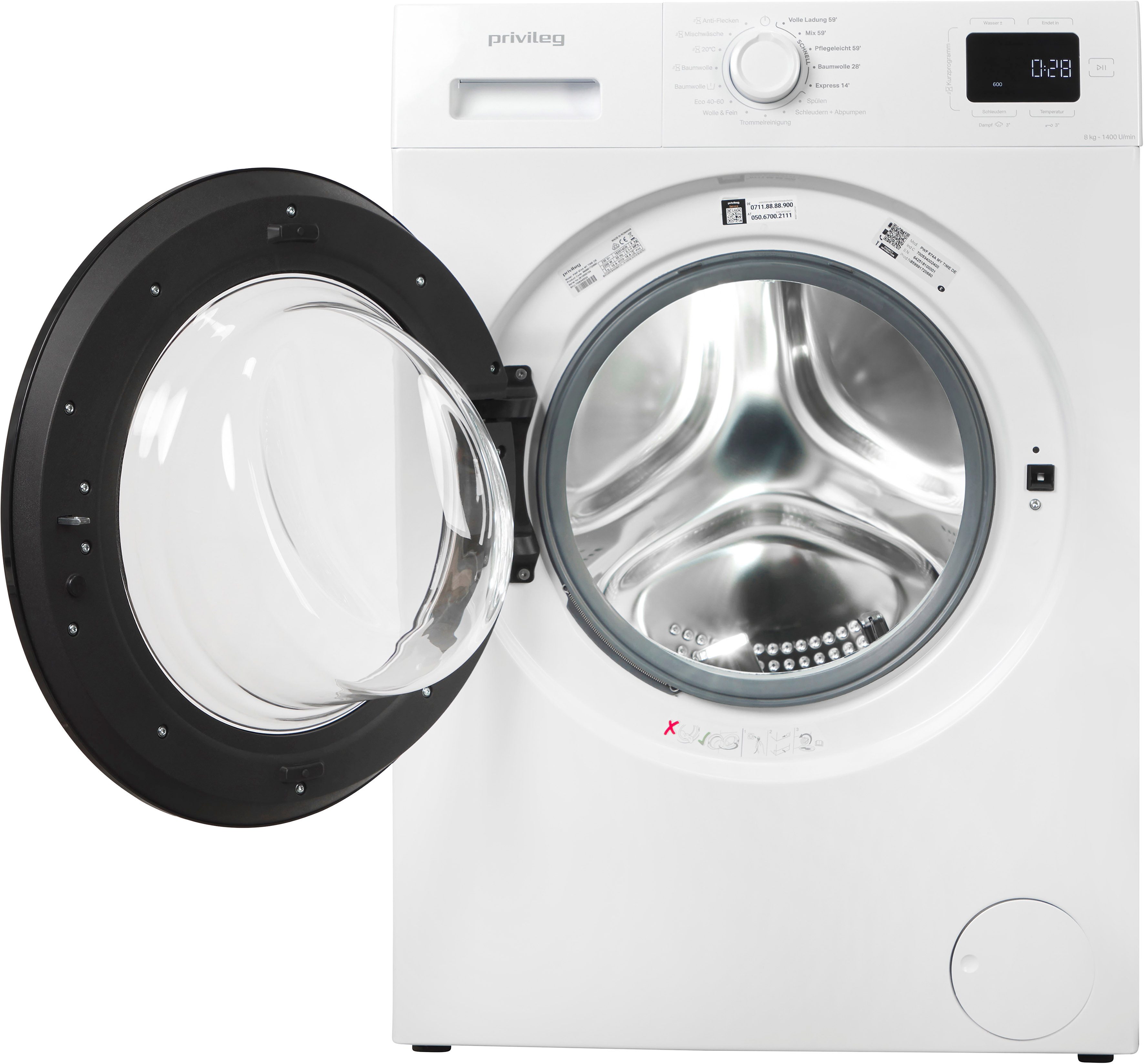 Privileg Waschmaschine MY TIME PWF 874A MY TIME DE, 8 kg, 1400 U/min, Quick Cycles – 5 Programme in unter 1 Stunde