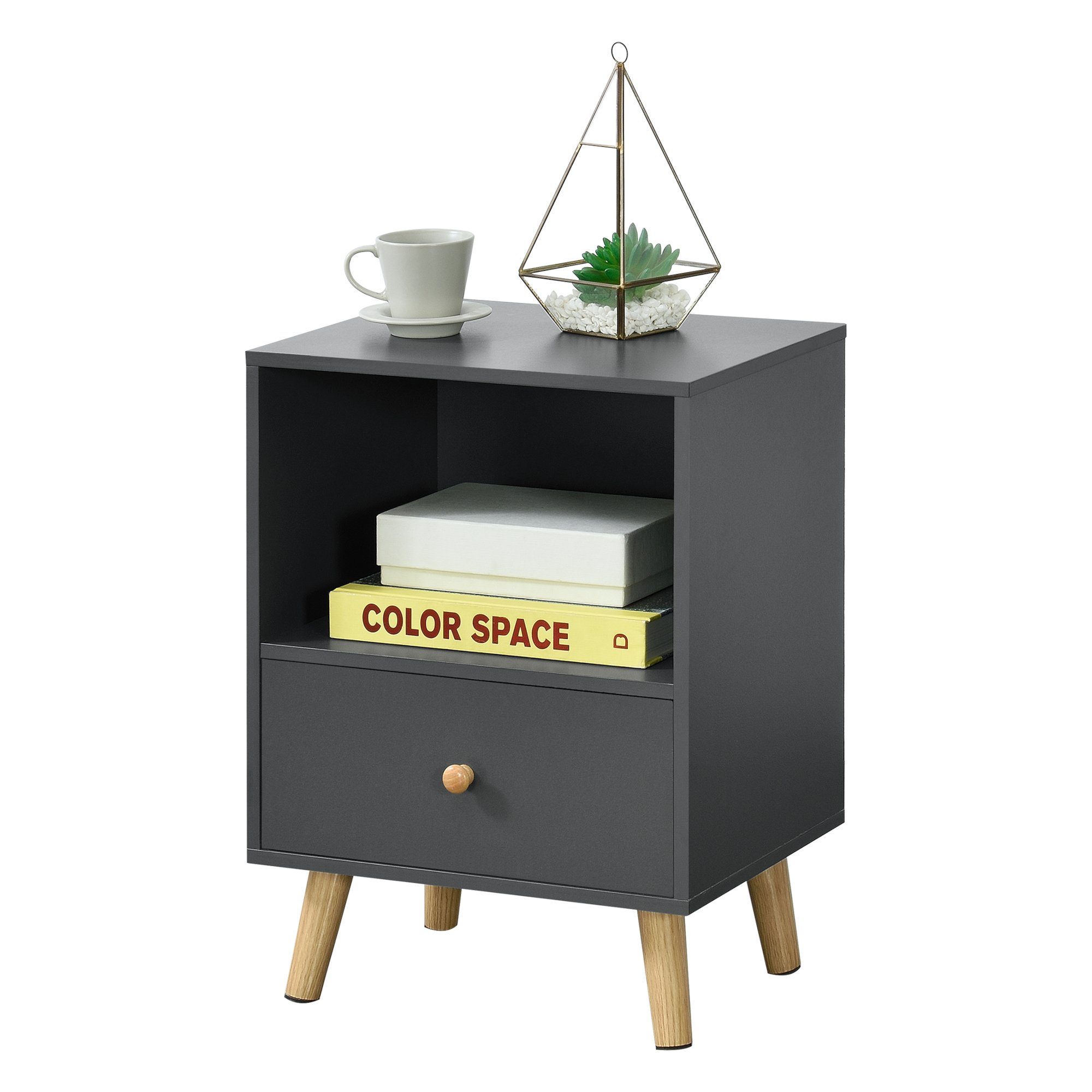 en.casa Beistelltisch, Nachttisch »Sundsvall« 40x30x54 cm Dunkelgrau günstig online kaufen