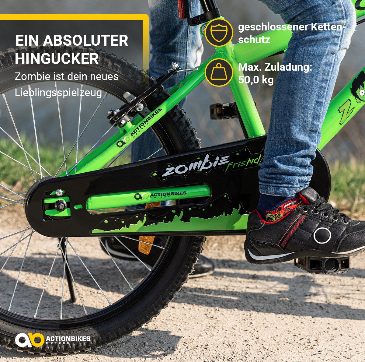 Actionbikes Motors Kinderfahrrad Zombie 12 - 20 Zoll Kinderfahrrad ab 3 Jahren, 1 Gang, ohne Schaltung, (Kinderfahrrad 12 Zoll, Kinderfahrrad 16 Zoll, Kinderfahrrad 20 Zoll, Kinderfahrrad ab 3 Jahre, Kinderfahrrad 5 Jahre, Kinderfahrrad Jungs), höhenverstellbares Bike Jungen Mädchen Rad Kinderrad ab 4 Jahre