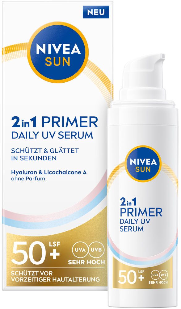Nivea Sun Sonnenschutzpflege NIVEA SUN UV Gesicht 2in1 Primer Serum LSF 50+, für das Gesicht, mit LSF 50+, nicht fettend, schnell einziehend