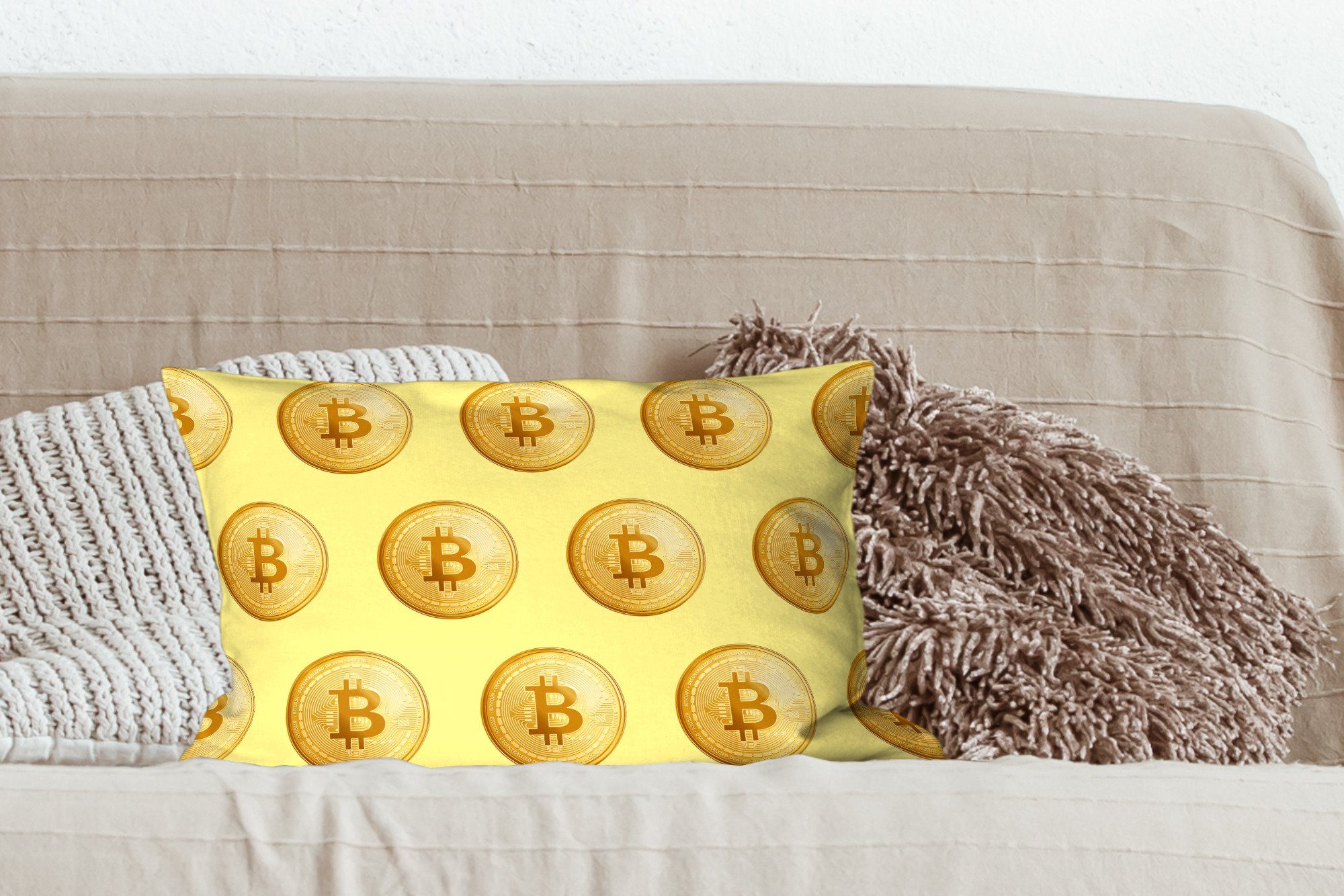 - Wohzimmer Schlafzimmer - Bitcoin MuchoWow Dekoration, Füllung, Muster Gelb, Zierkissen, Dekokissen Dekokissen mit - Gold