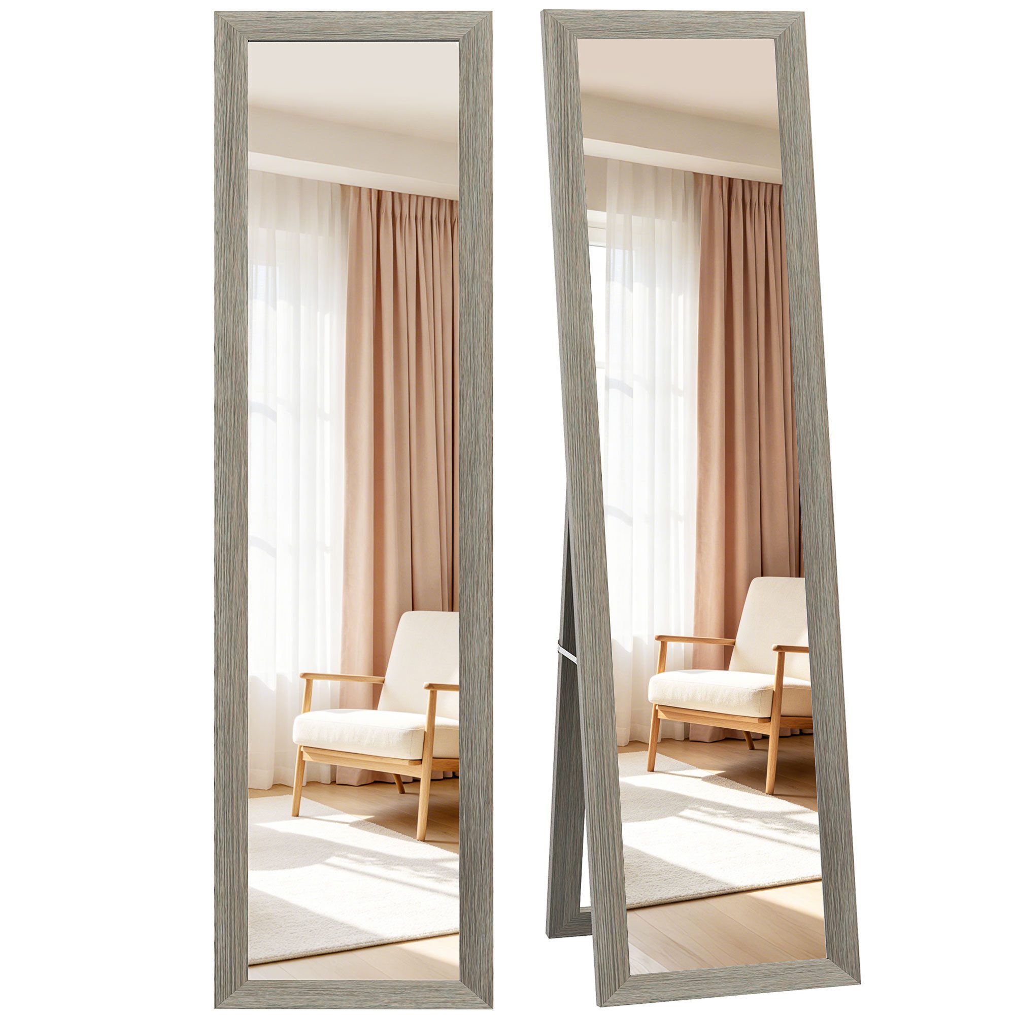 HOMCOM Standspiegel Ganzkörperspiegel Rechteckig, Holzoptik, groß, für Flur, Wohnzimmer (Set, 1-St., Ganzkörperspiegel, Stand- und Wandmontage), Ganzkörperspiegel, Stand- und Wandmontage