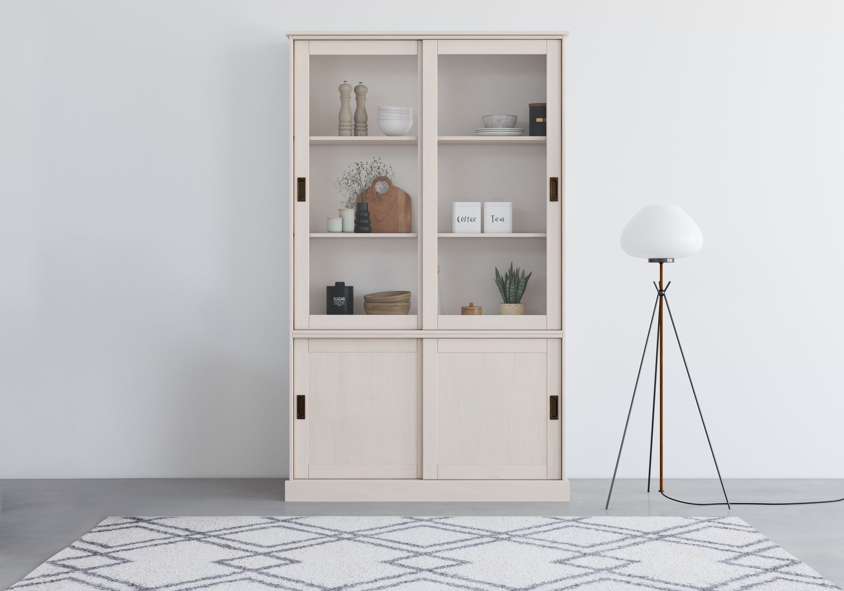 Home affaire Vitrine "Schröder" mit 2+2 Schiebetüren, aus massivem Kiefernh günstig online kaufen