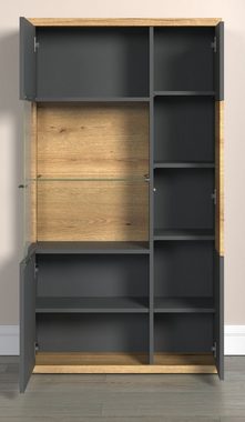 Furn.Design Highboard Norris (Vitrine in grau mit Evoke Eiche Dekor, 80 x 146 cm, 10 Fächer), mit Soft-Close