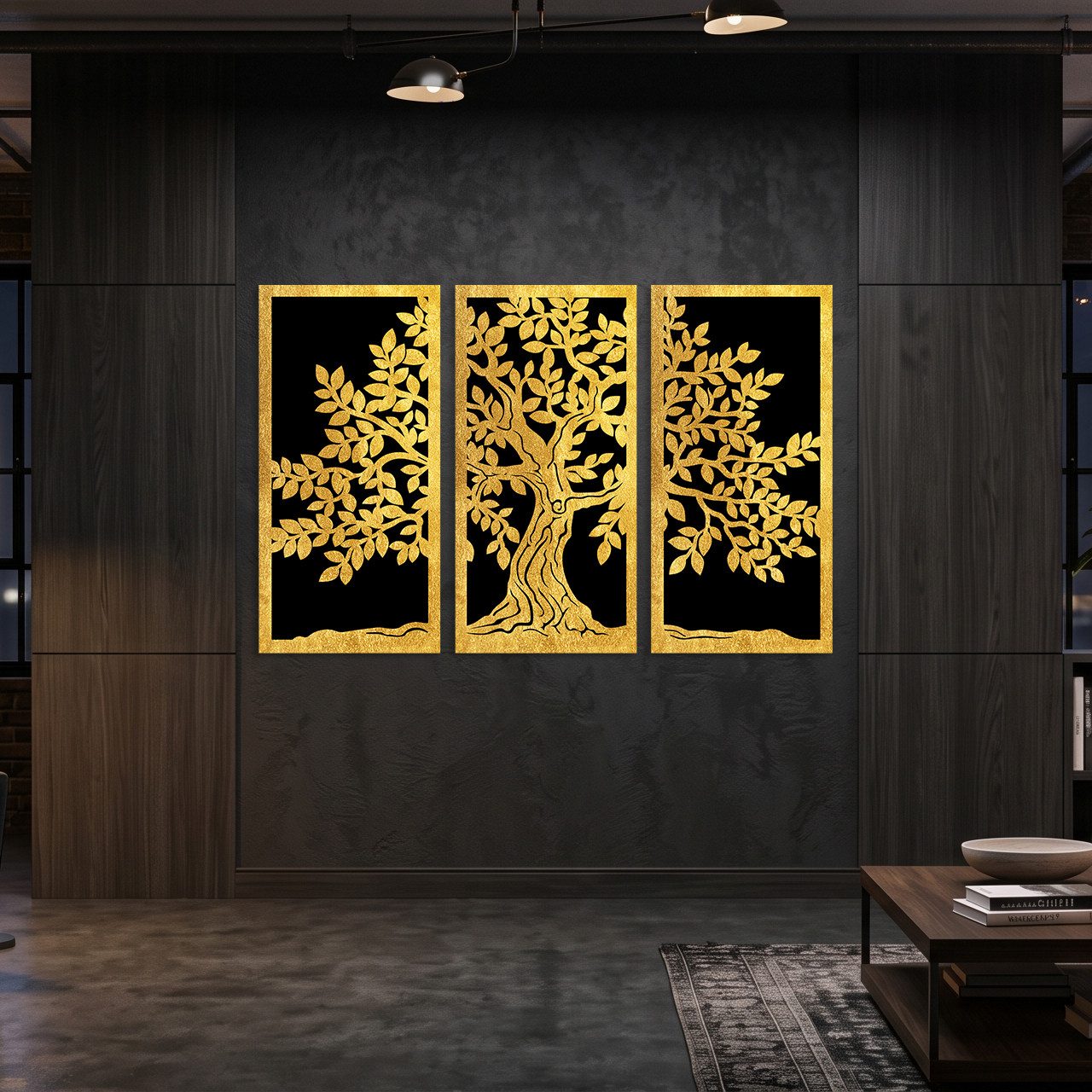 OTTO home Wandbild Goldbild Lebensbaum 3er Set, 100x70cm inkl. rückseitiger Aufhängung, Baum, Baumbilder, Wald (1 St), Lebensbaum-Wandbilder mit handveredelten Blattgold-Applikationen