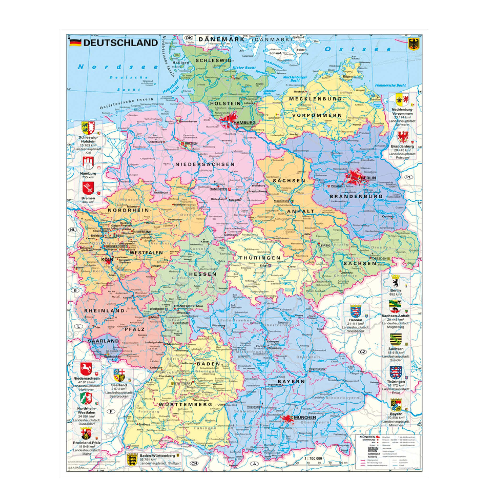 STIEFEL Poster Wandkarte Deutschland politisch mit Bundesländerwappen 97 x günstig online kaufen