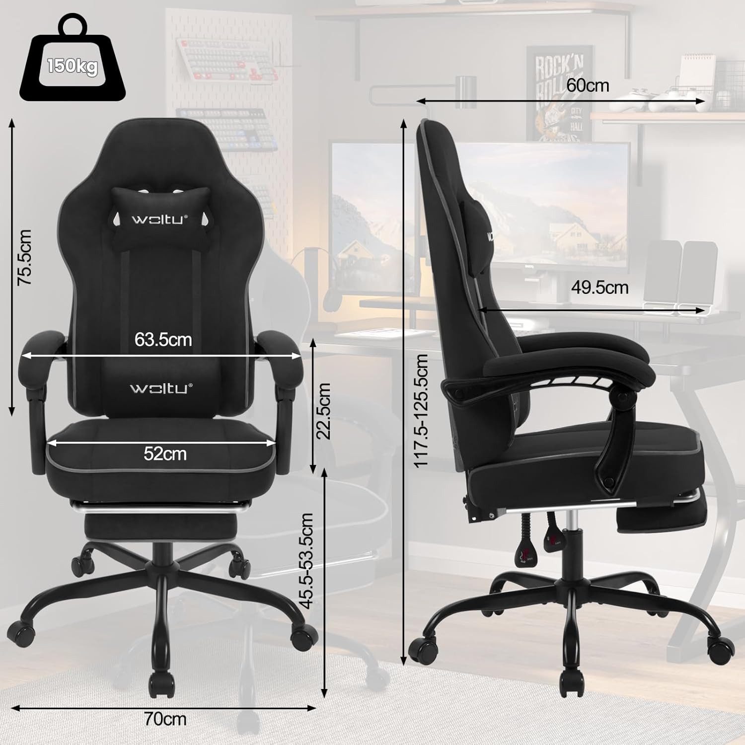 Woltu Gaming-Stuhl (1 St), mit Kopfkissen Lendenkissen Fußstütze ergonomisch, Tech-Stoff