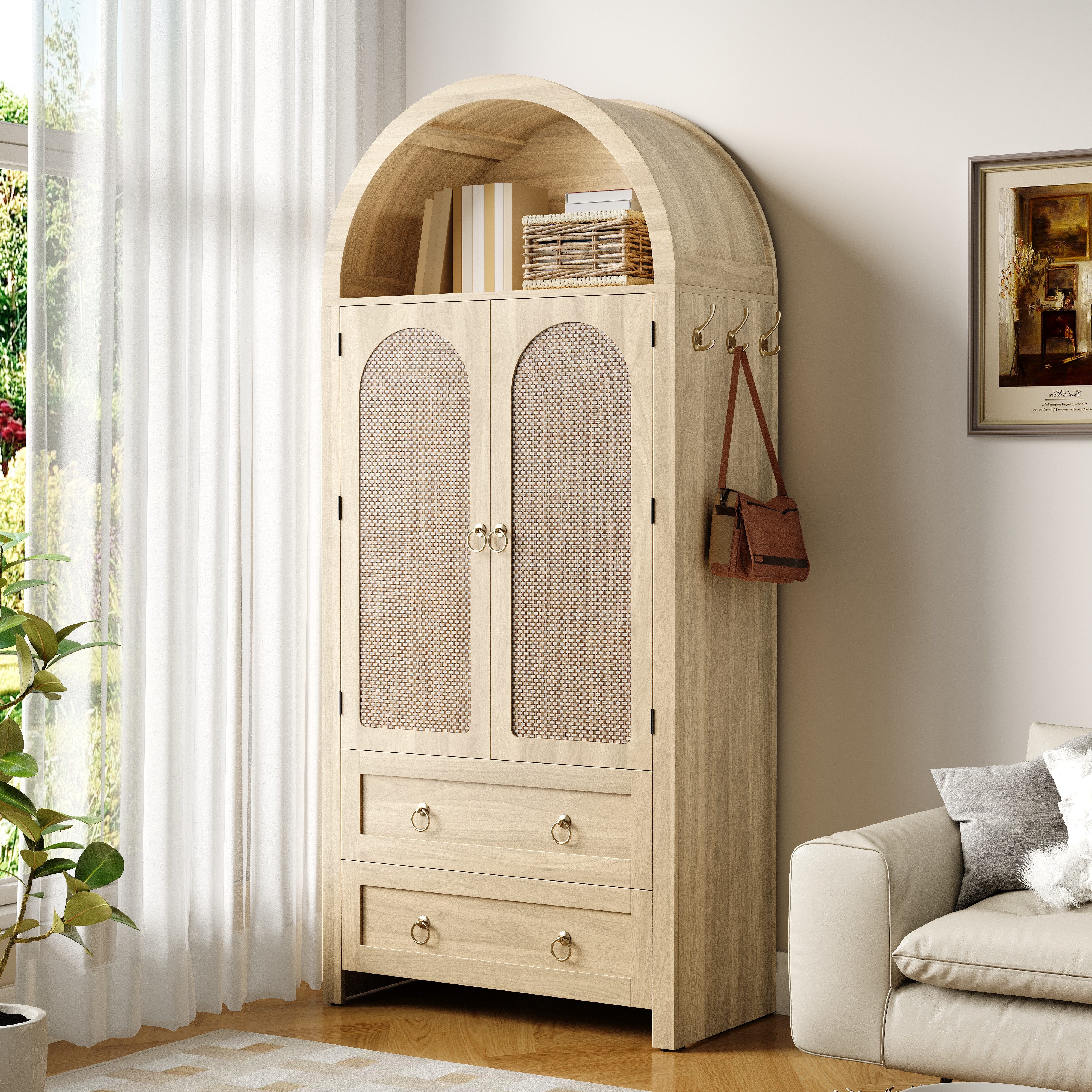 Merax Sideboard im Vintage-Rattan-Stil, Bogenförmiger Schrank (1 St., 80 L günstig online kaufen