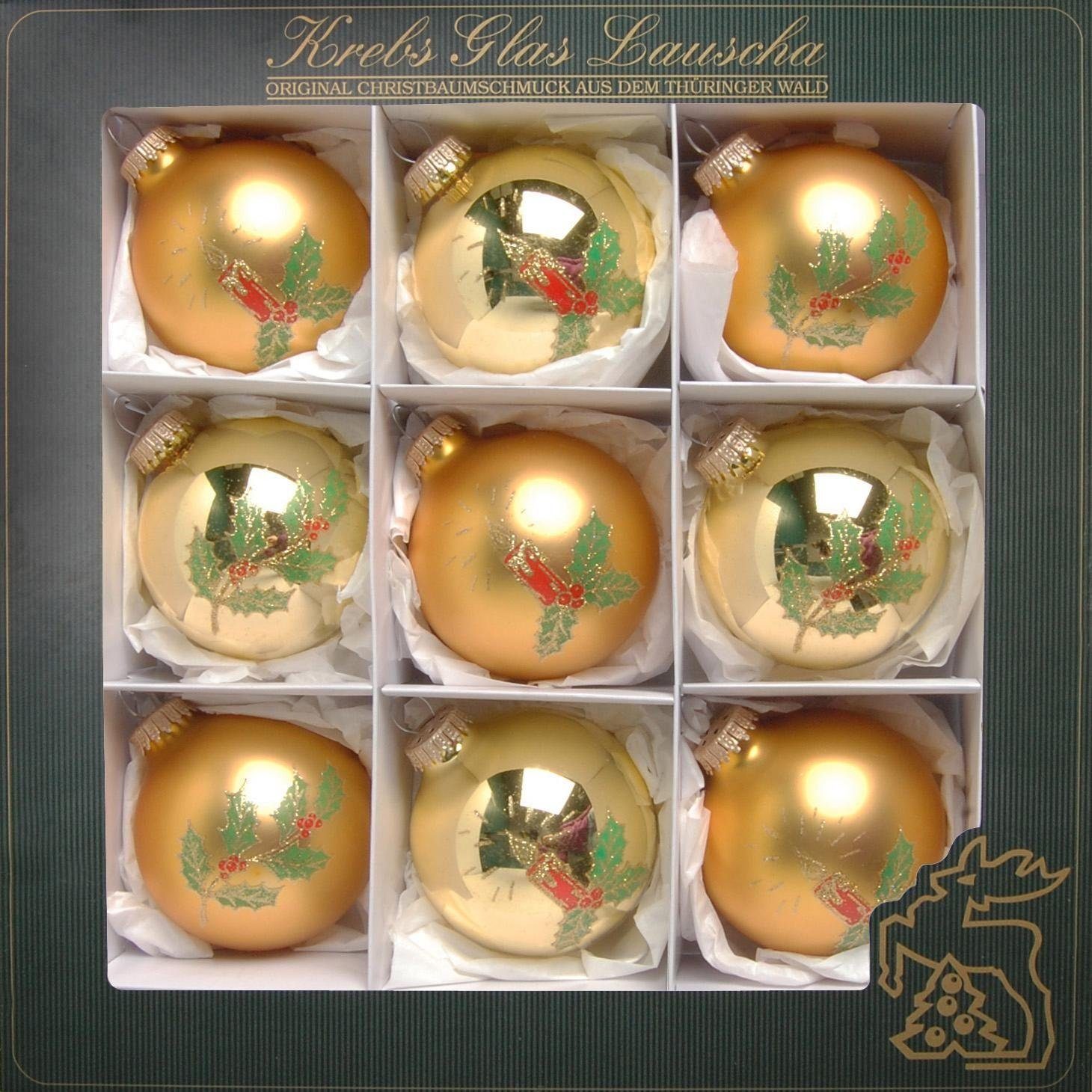 Krebs Glas Lauscha handdekoriert Glas St), Kerzen, Christbaumschmuck, (9 Christbaumkugeln Weihnachtsbaumkugel Weihnachtsdeko