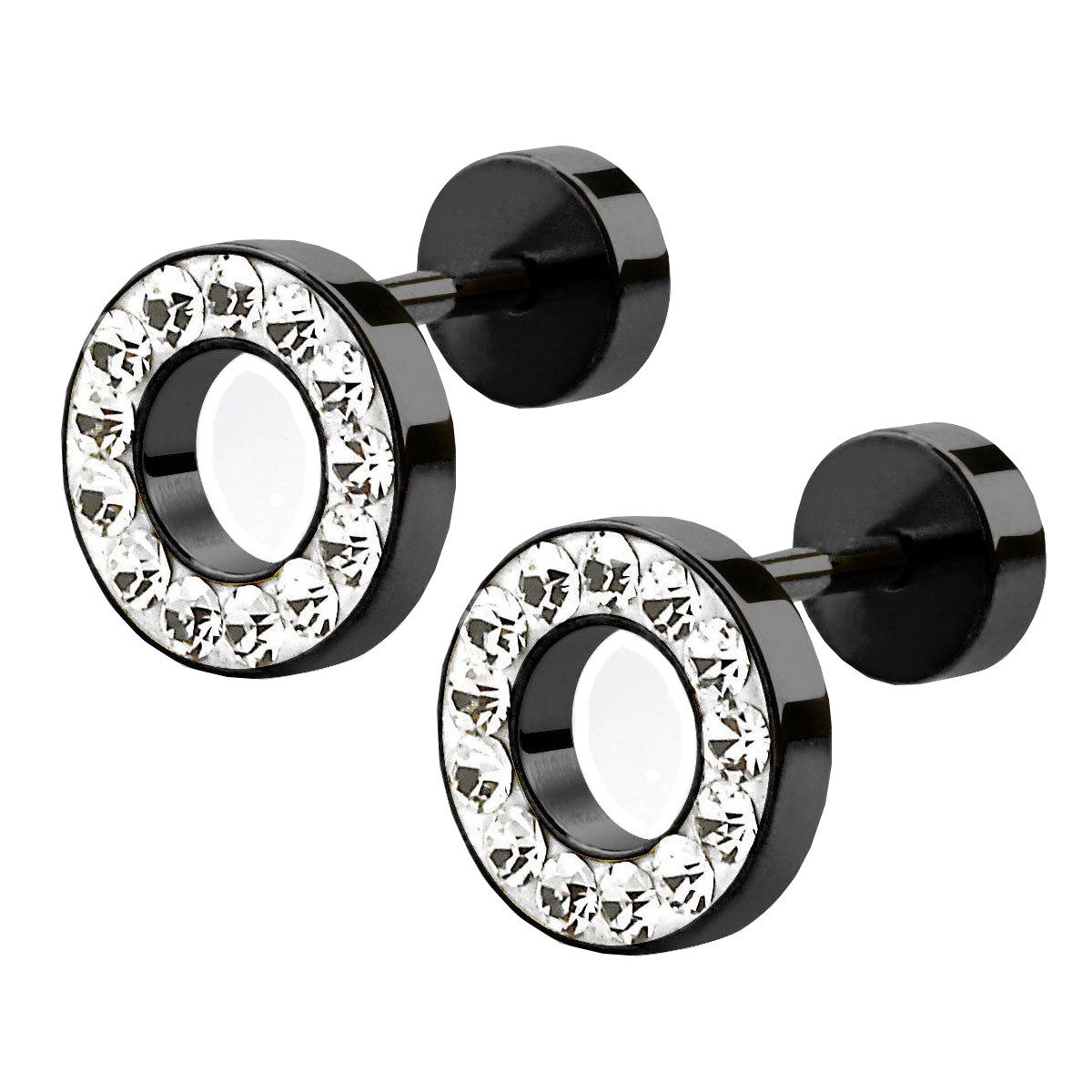 Piercing-Set Paar Fake Plug Piercing Edelstahl Ohrstecker mit Kristall Schwarz 6mm