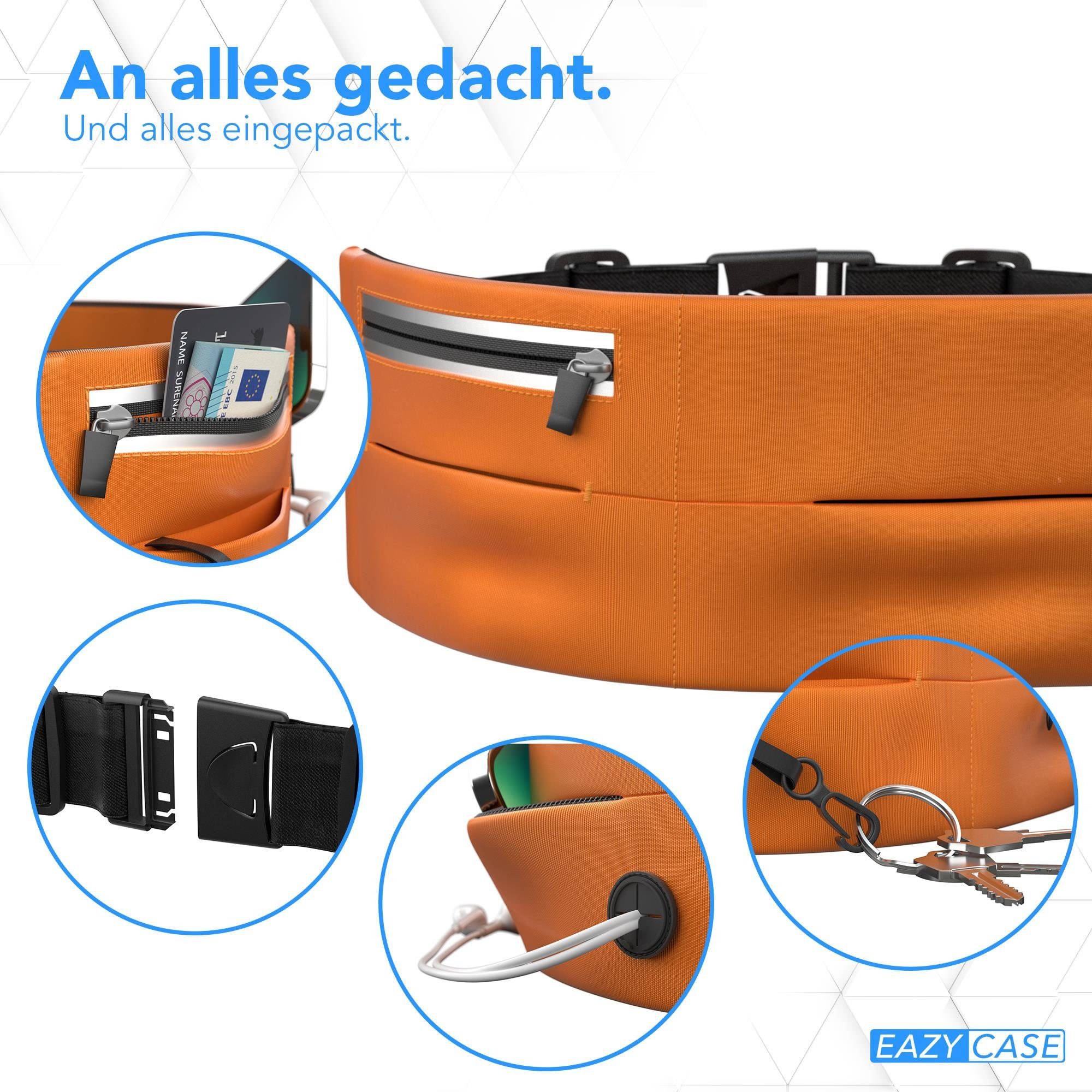 EAZY CASE Laufgürtel Universal Sport Bauchtasche Breit Laufgürtel für Handy Schlüssel etc. Herren Sport Laufgürtel Orange