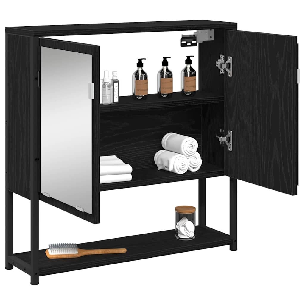 vidaXL Badezimmerspiegelschrank Spiegelschrank Schwarz Eichen-Optik 60 x 16 x 60 cm (1-St)