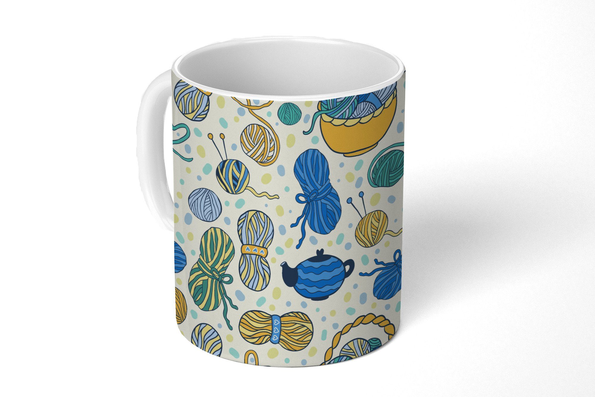 MuchoWow Tasse Stricken - Muster - Wolle, 1-tlg., Keramik, Kaffeetassen, Teetasse, Becher, Kaffeebecher, Geschenk