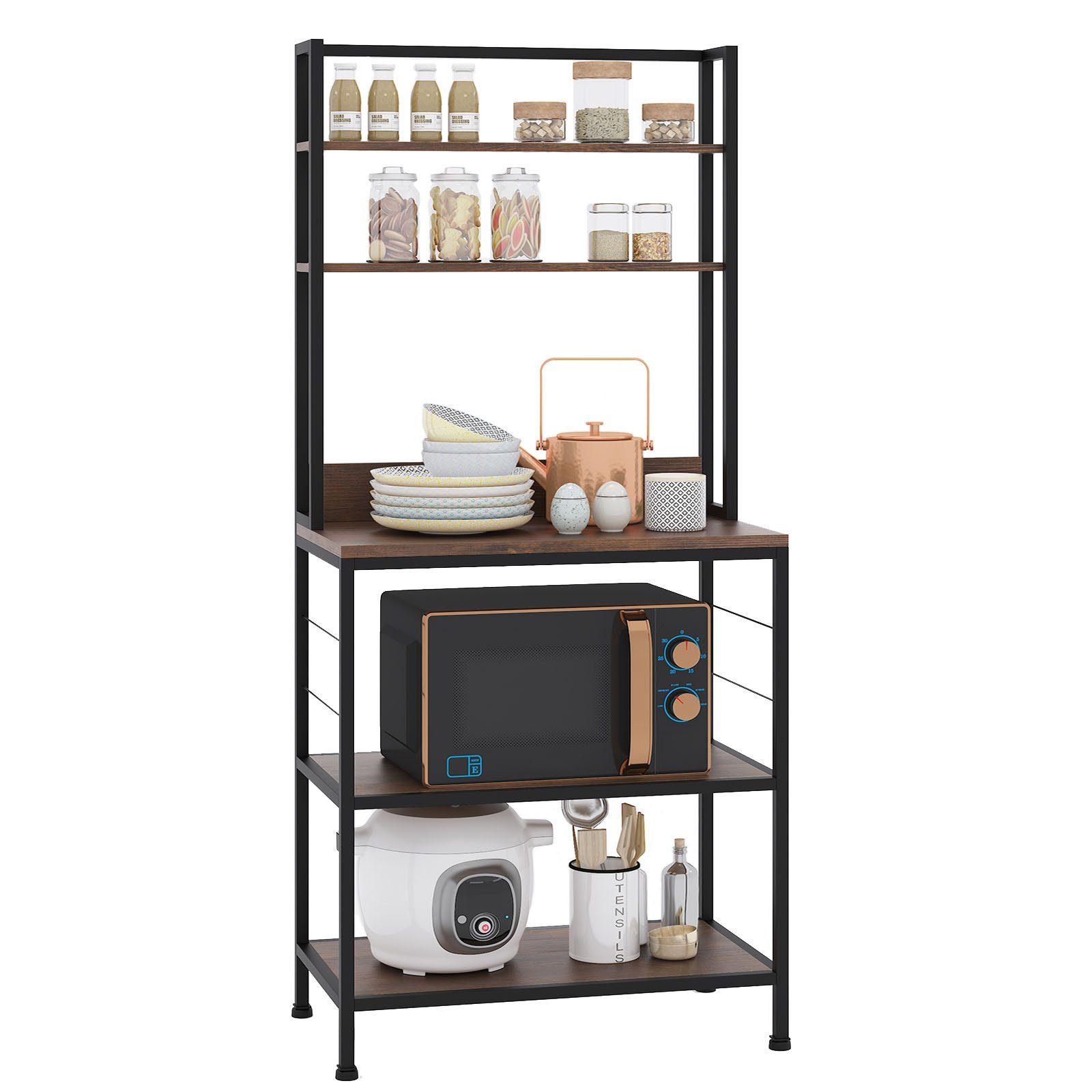 Dripex Küchenregal 5 Etagen Freistehend Standregal mit 10 S-Haken 70x40x165cm