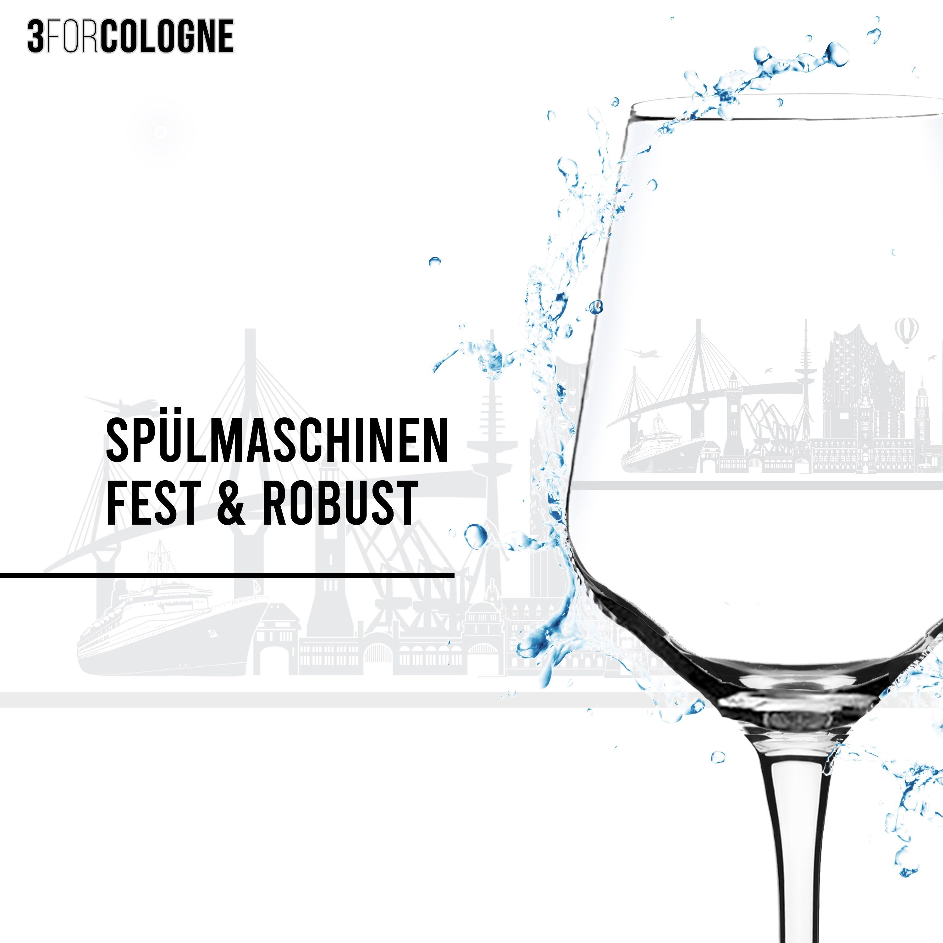 3forCologne Weinglas I LOVE Hamburg Weingläser, 2er Set mit Motiv der Hamburg Skyline, Hochwertiges Kristallglas, inkl. Geschenkverpackung – Bild 4 von 5