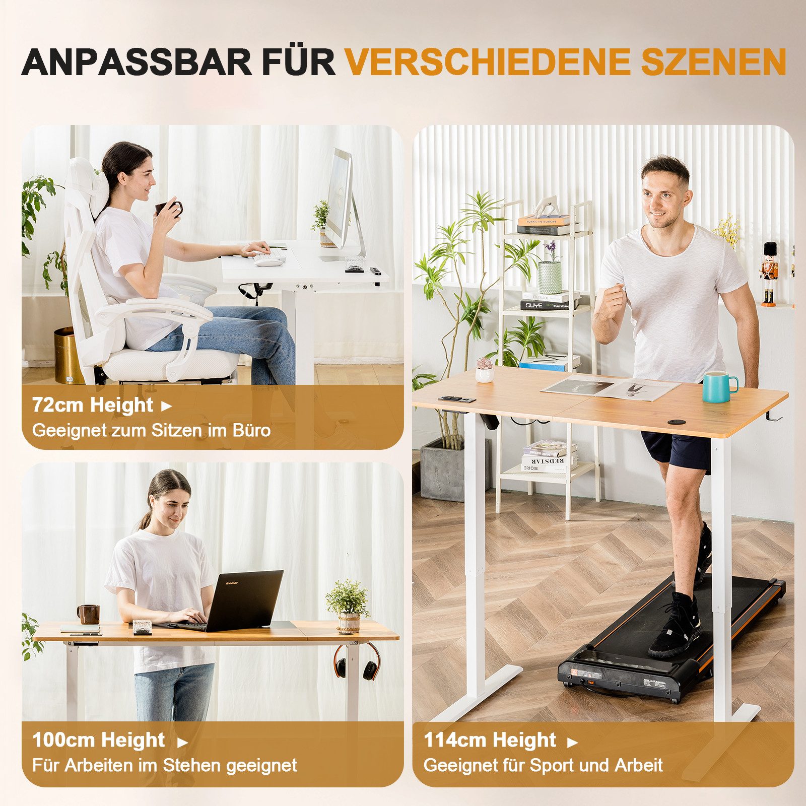 COMHOMA Schreibtisch Höhenverstellbarer Schreibtisch 140x60 cm mit USB-Buchse und Haken (1 Tisch), Verstellbarer Computertisch, Stehpult Stehschreibtisch