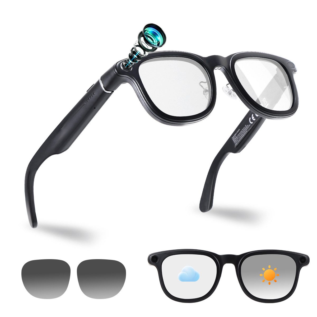 AeroAxis Sonnenbrille Ki-Brille mit Ladecase, AI Smart Brille mit Kamera 8 MP HD Kamera (Set) Bluetooth Übersetzungsbrille Brille,Touch-Steuerung, Sprachassistent