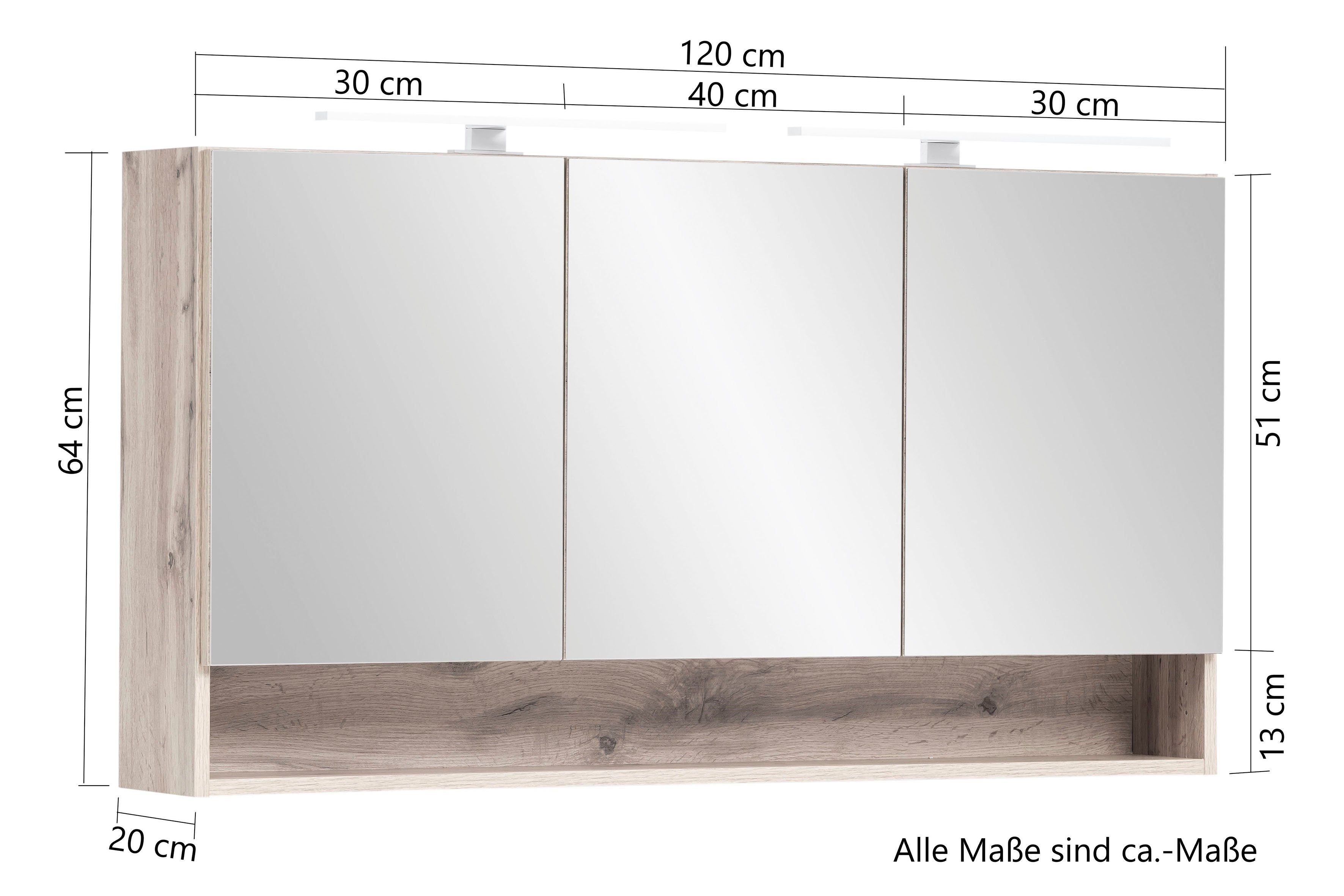 120 cm | wotaneiche Breite HELD Stubach Spiegelschrank MÖBEL wotaneiche