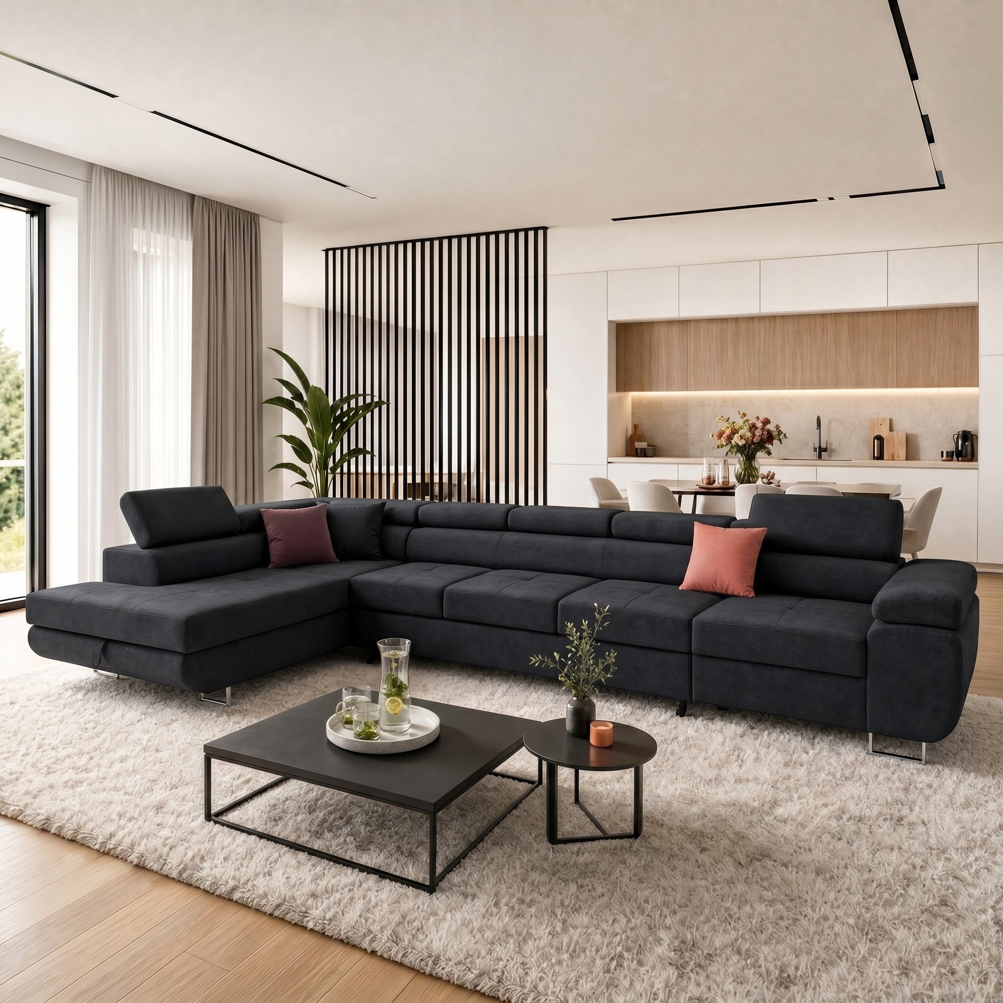 Muffo Ecksofa WILD XXL, mit Bettkasten, Hohe Metallfüße, verstellbare Kopfstützen, Liegefläche 125x240