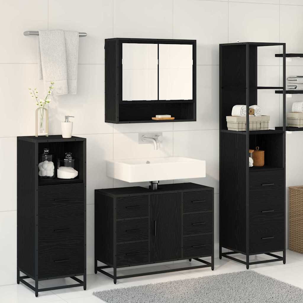 vidaXL Badezimmer-Set Badezimmermöbel-Set 3 stk. Schwarz Eichen-Optik, (3-St) – Bild 4 von 5