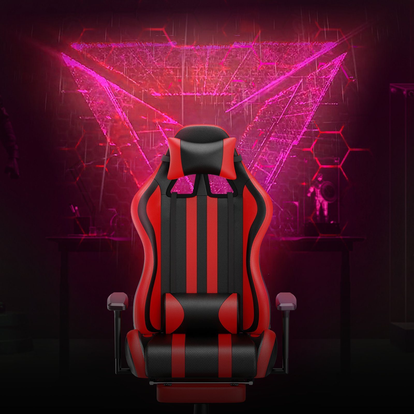 UISEBRT Gaming-Stuhl Kopfstütze, Schreibtischstuhl, Ergonomischer Bürostuhl Lendenkissen Massage mit Rot