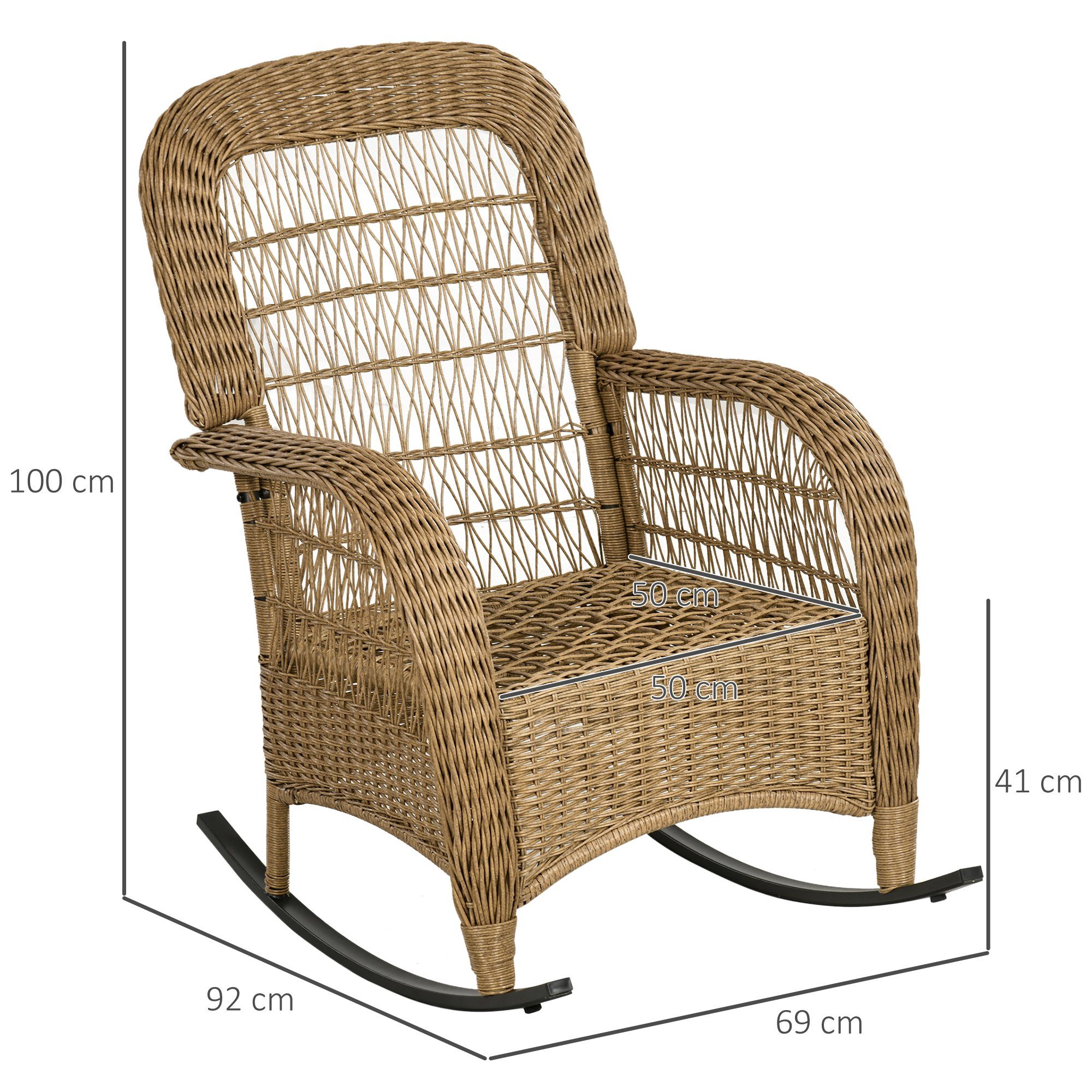 Outsunny Schaukelstuhl Schaukelsessel mit Kissen, mit Waschbaren Polsterbezüge (Gartenstuhl, 1 St), Hinterhof, Garten, Terrassen, Gelb, 69 x 92 x 100 cm