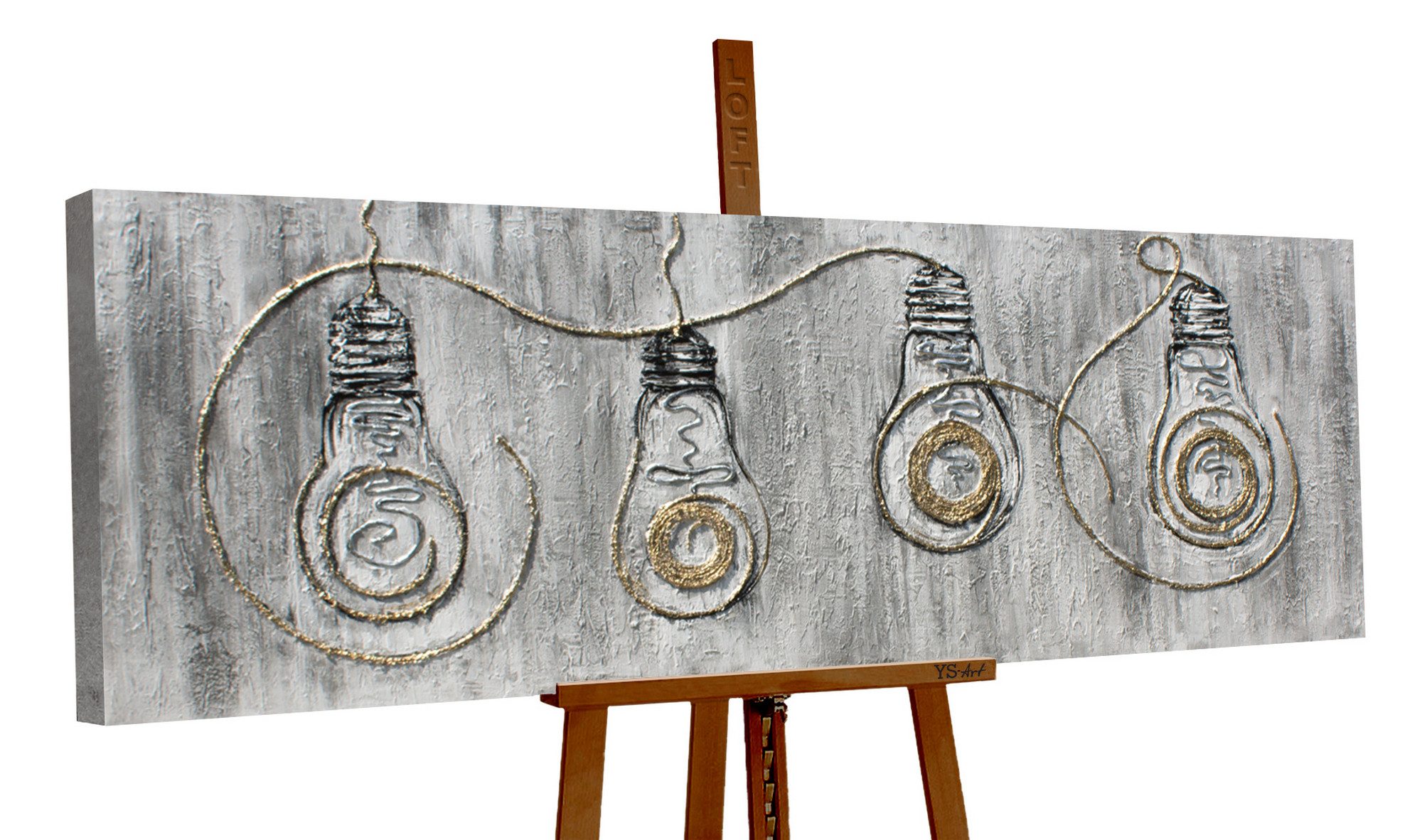 YS-Art Gemälde Energie, Technik, Abstraktes Leinwand Bild Handgemalt Gold Lampen Elektro