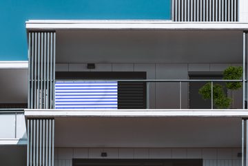 MuchoWow Balkonsichtschutz Muster - Streifen - Blau - Hell (1-St) Balkon Sichtschutz, Windschutz, 200x90 cm