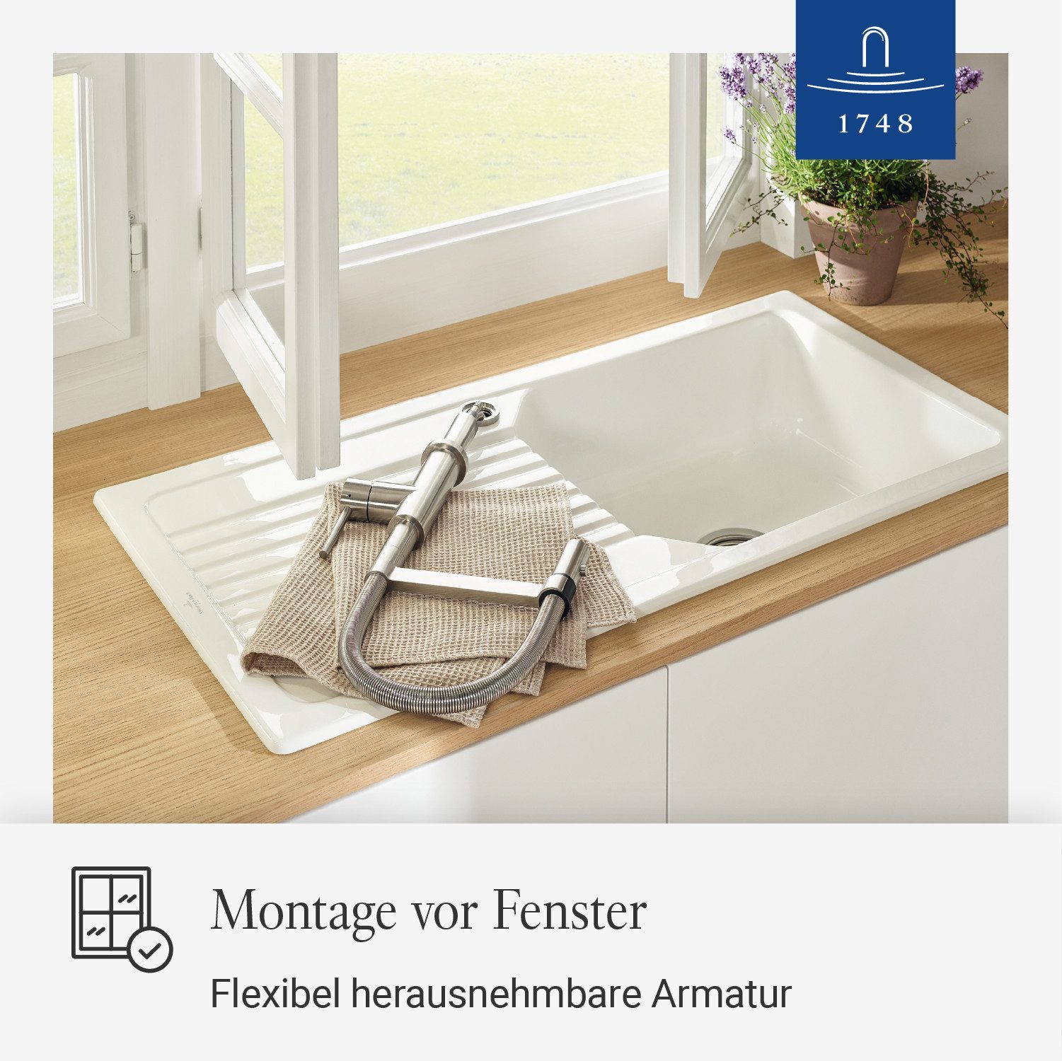 Villeroy & Boch Küchenarmatur Steel Expert Compact Window Vorfenster-Montage, 2 Strahlarten, Edelstahl massiv