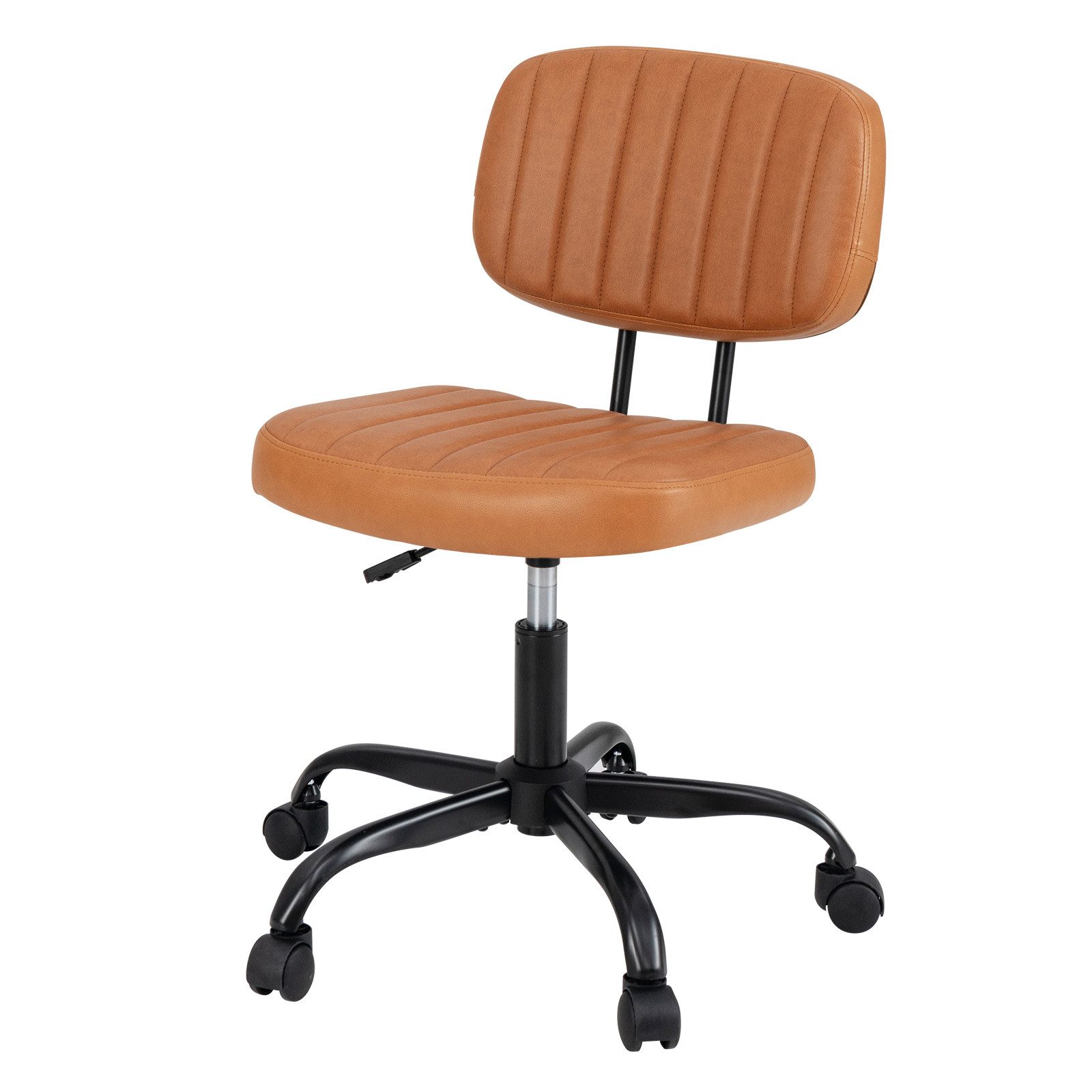 COSTWAY Bürostuhl, Ohne Armlehnen, ergonomischer Drehstuhl mit Rollen, braun