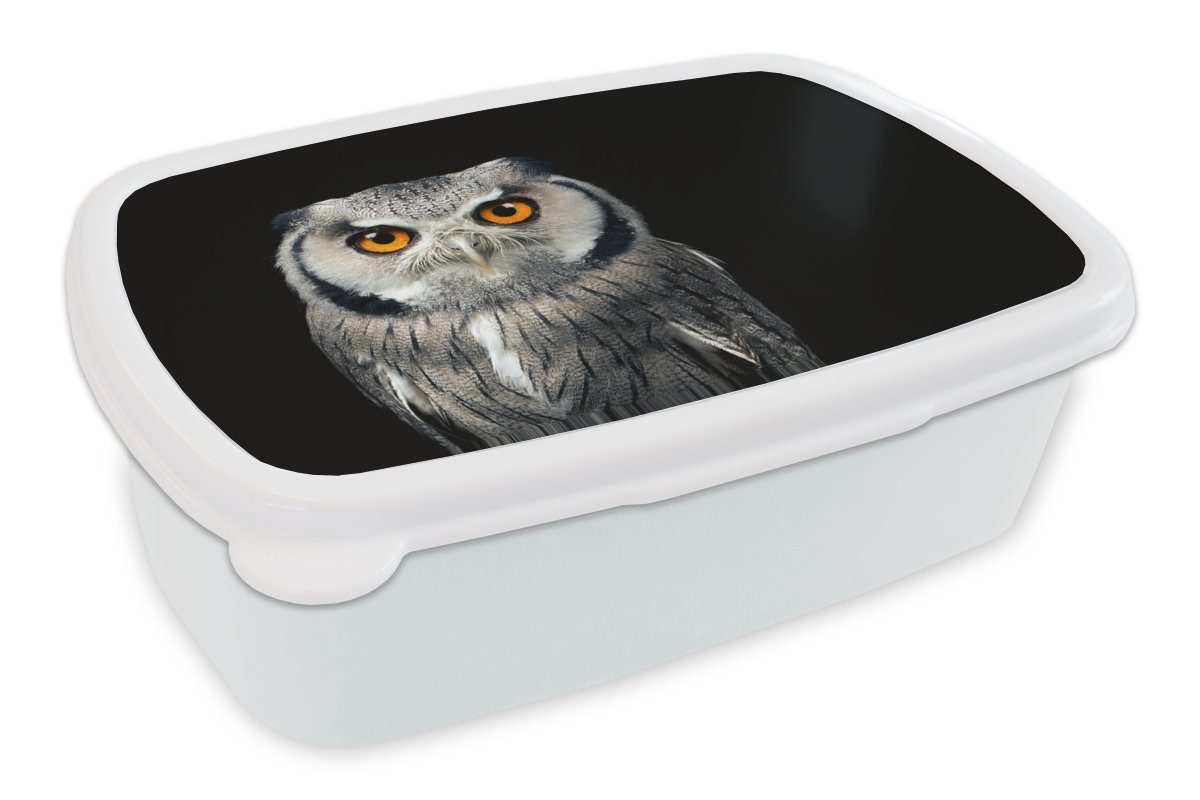 MuchoWow Lunchbox Eule - Vogel - Orange - Schwarz, Kunststoff, (2-tlg), Brotbox für Kinder und Erwachsene, Brotdose, für Jungs und Mädchen weiß
