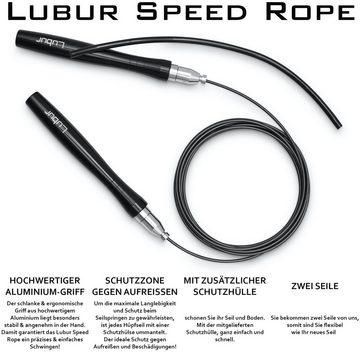 Lubur Springseil, – Premium Jump Rope mit innovativem Smart-Lock-System – Profi Skipping Rope aus Aluminium-Griffen inkl. 2X Hochgeschwindigkeitskabeln für Erwachsene