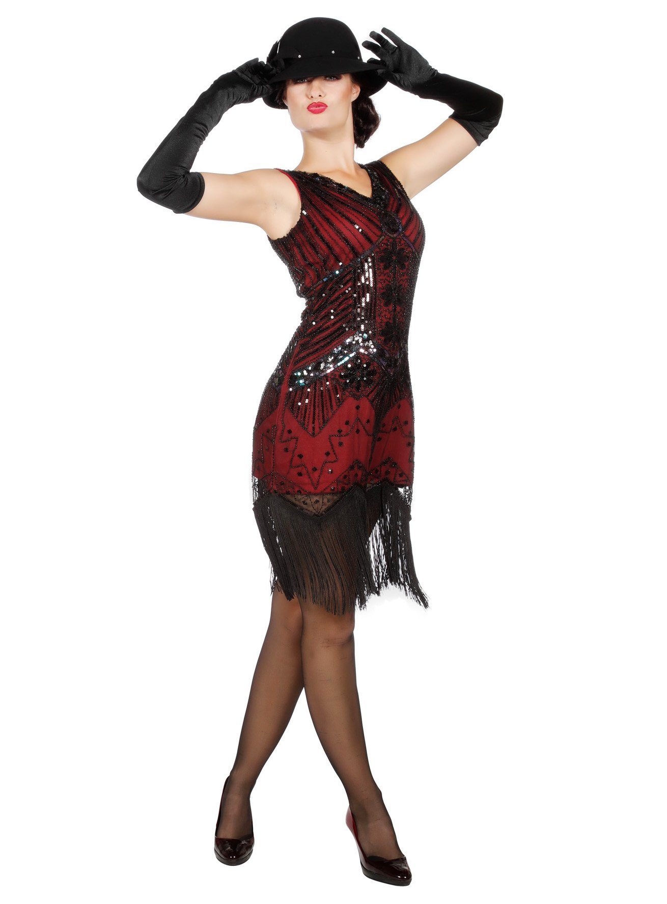Metamorph Kostüm 20er Jahre Cocktailkleid weinrot, Zweilagiges Charlestonkleid für wilde 20er Jahre Partys