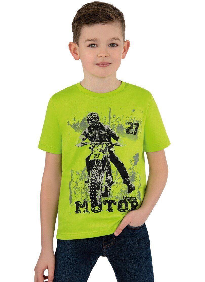 Trigema T-Shirt TRIGEMA Jungen T-Shirt coolem Motorrad-Motiv mit lemon