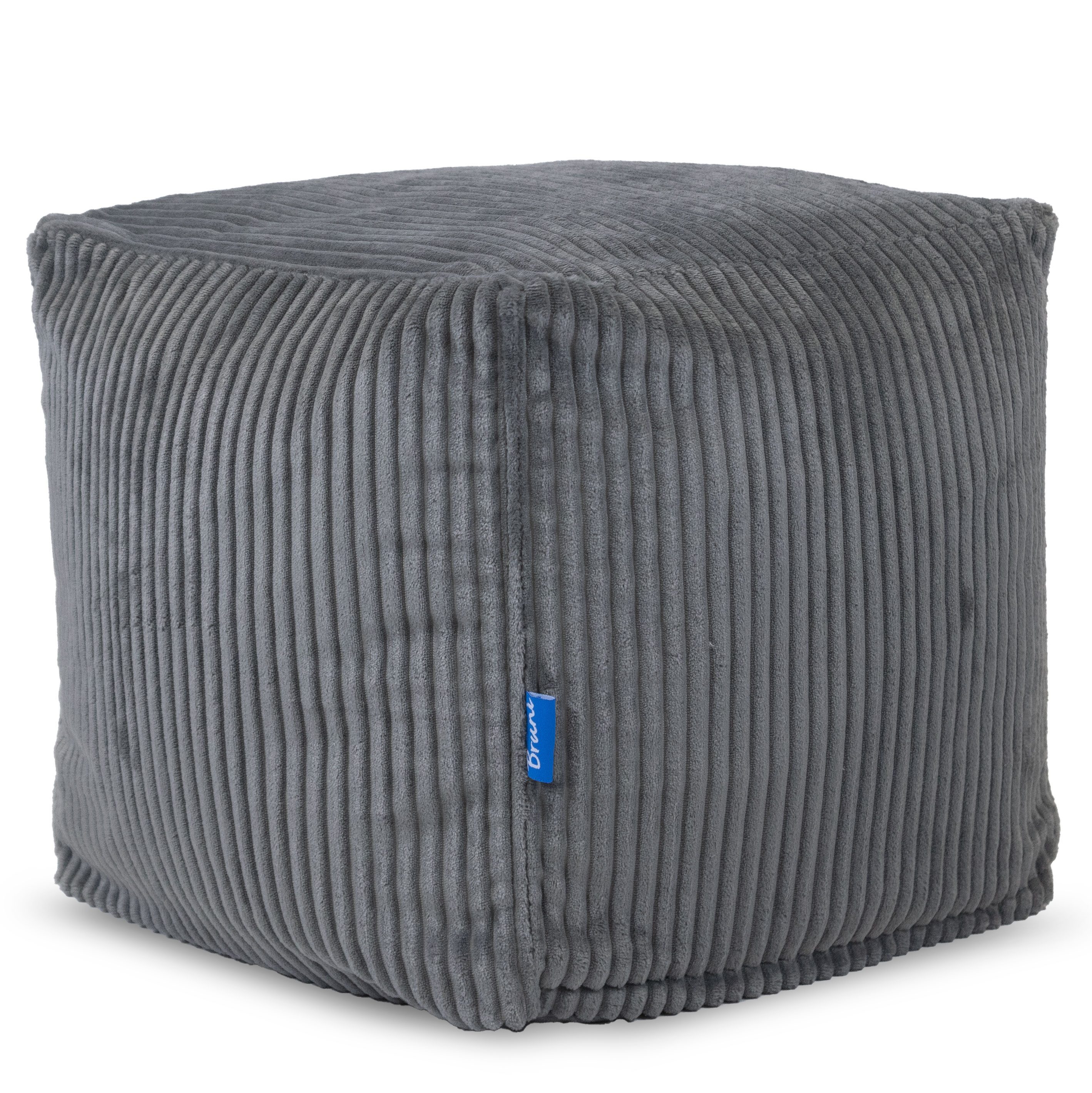 Bruni Sitzwürfel Cubo Cord - 40x40x40 cm, Sitz- und Fußhocker, in Deutschland gefertigt, als Hocker & Ablage, samtweich, kompakt, abnehmbarer Bezug
