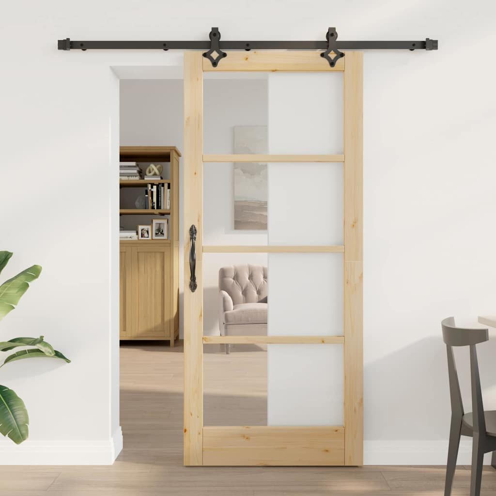 vidaXL Zimmertür Schiebetür mit Beschlagset ORKDALaus Massivholz und Glas
