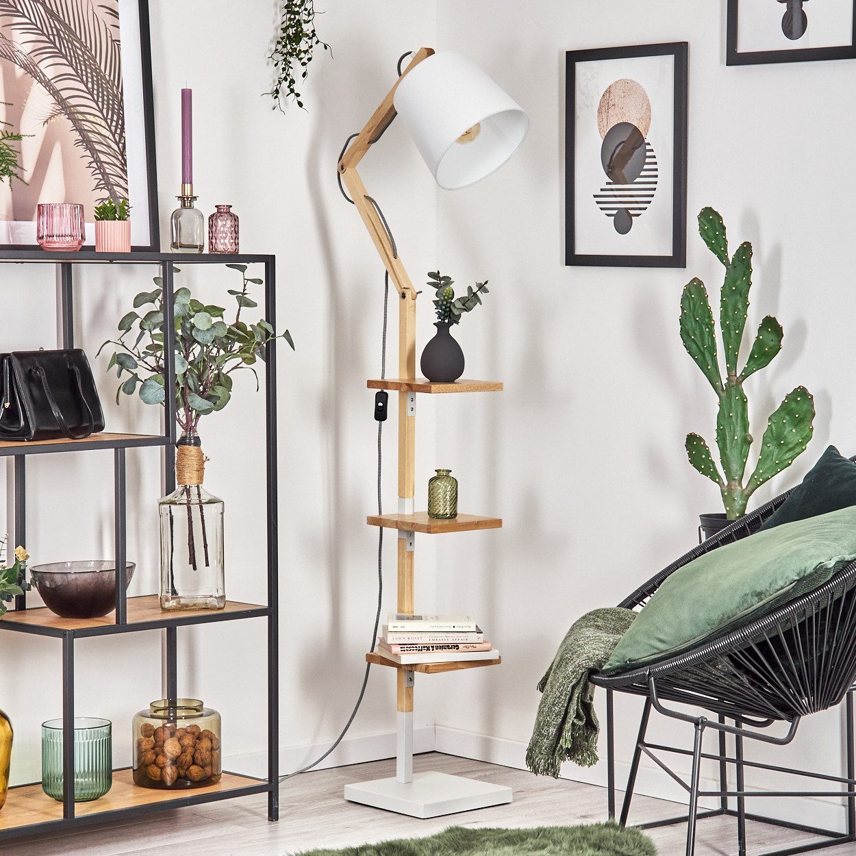 hofstein Stehlampe verstellbare Stehlampe aus Holz/Metall/Stoff in Natur/We günstig online kaufen