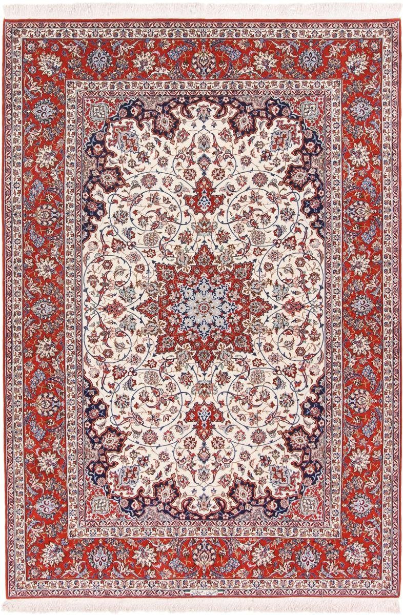 Orientteppich Isfahan Seidenkette 205x307 Handgeknüpfter Orientteppich, Nain Trading, rechteckig, Höhe: 6 mm