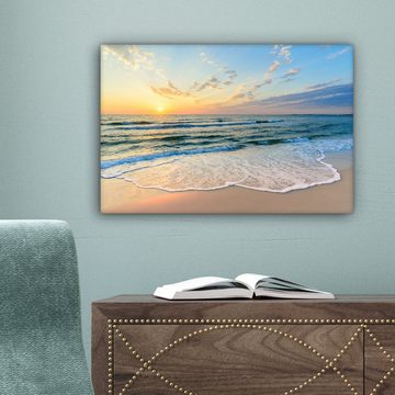 OneMillionCanvasses® Leinwandbild Strand - Meer - Sonnenuntergang - Golf, (1 St), Wandbild Leinwandbilder, Aufhängefertig, Wanddeko, 30x20 cm