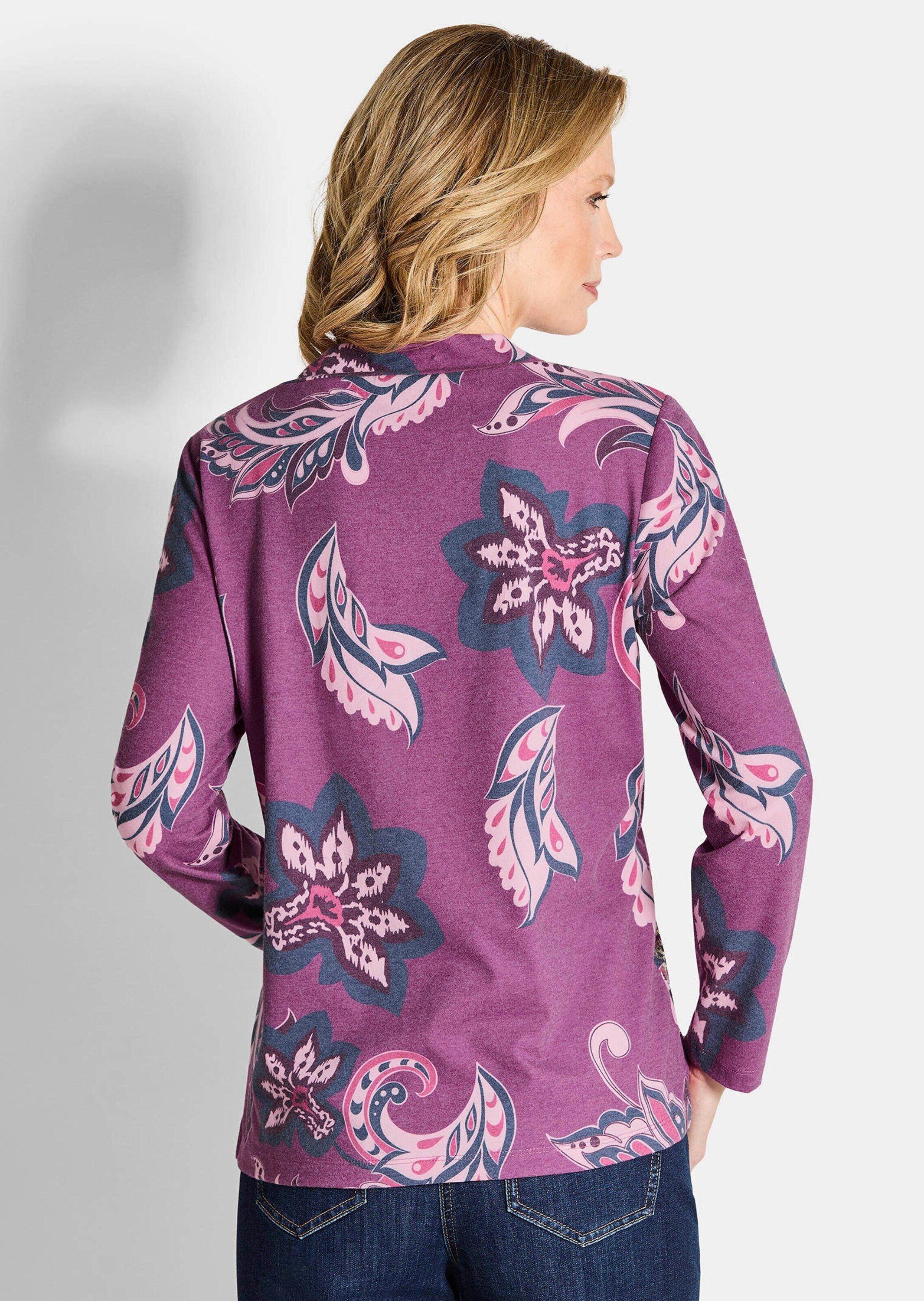 GOLDNER Sweatshirt Langarmshirt im Paisley-Design Flauschig-weiches Sweatshirt mit U-Boot-Ausschnitt, Allover-Print
