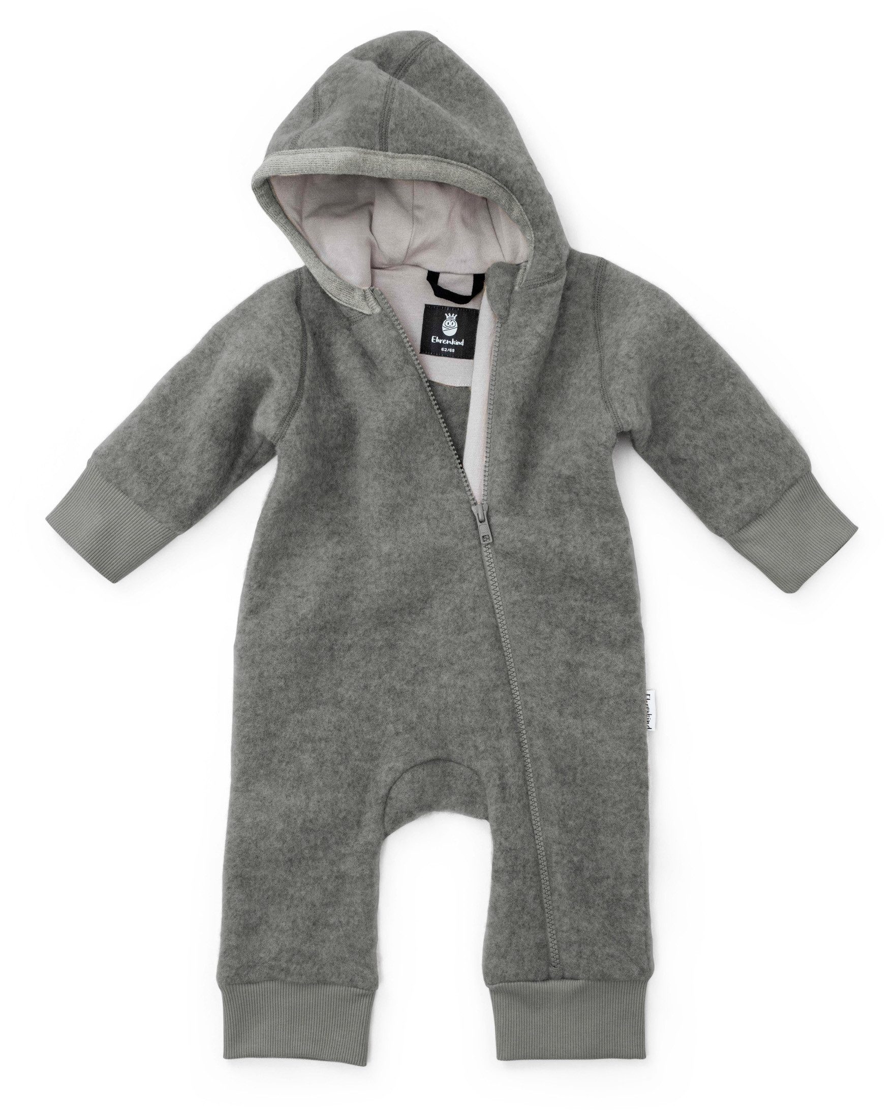 Fleeceoverall mit Kapuze, Wollfleece aus feinster Merinowolle