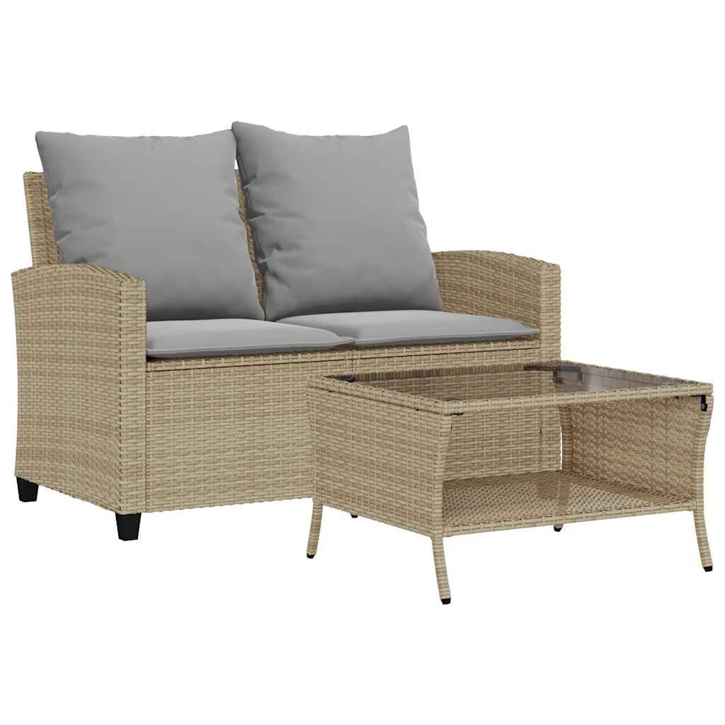 vidaXL Loungesofa Gartensofa 2-Sitzer mit Kissen & Tisch Beige Poly Rattan, 1 Teile