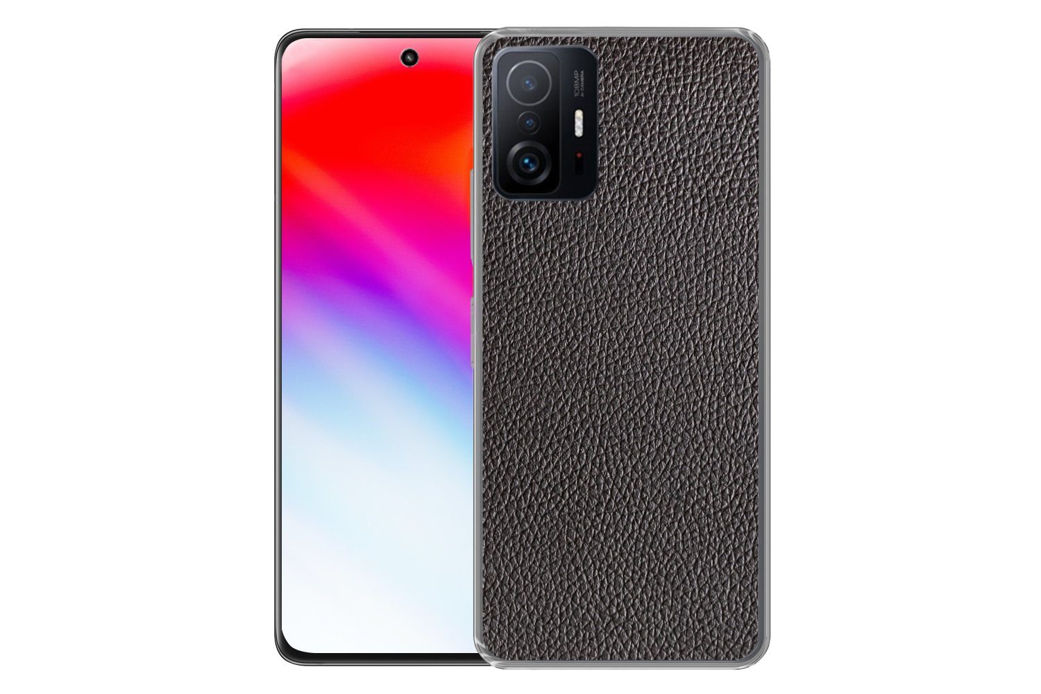 MuchoWow Handyhülle für Xiaomi 11 Lite 5G NE Leder - Lederoptik - Schwarz - Hell, Phone Case, Silikon, Schutzhülle Dünn