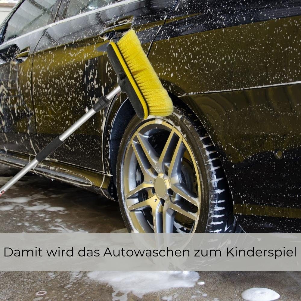 GarPet Autowaschbürste Auto Wasch Bürste Alu Teleskop Stiel Wasseranschluss An/Aus Caravan