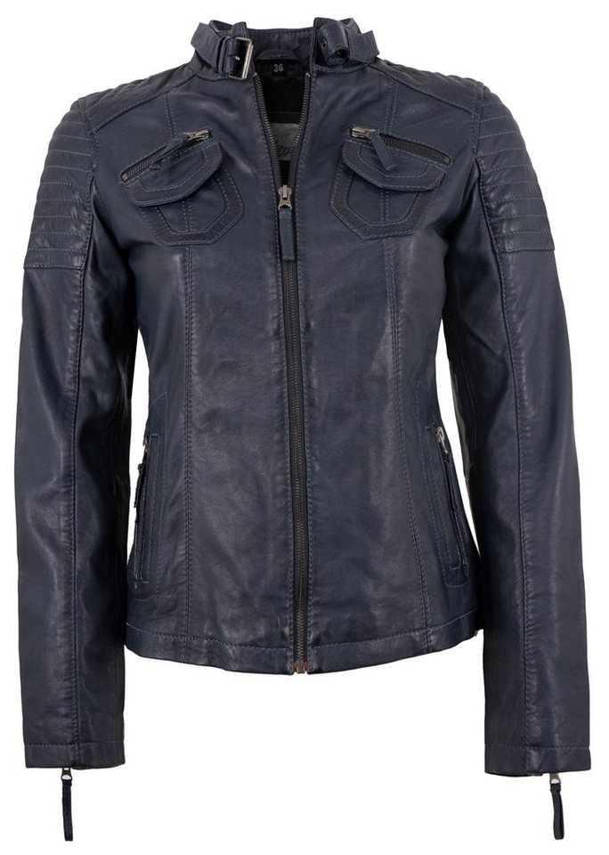 7eleven Lederjacke Ziza/L 7eleven - Damen Echtleder Lederjacke Bikerjacke  Lammnappa navy