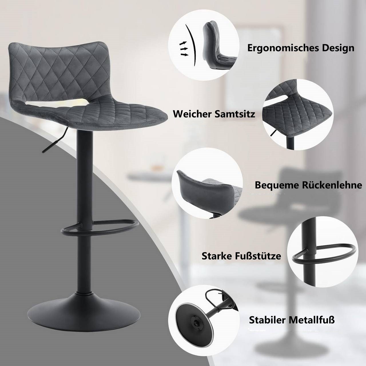 Woltu Drehhocker (2 St), höhenverstellbar drehbar, Barhocker