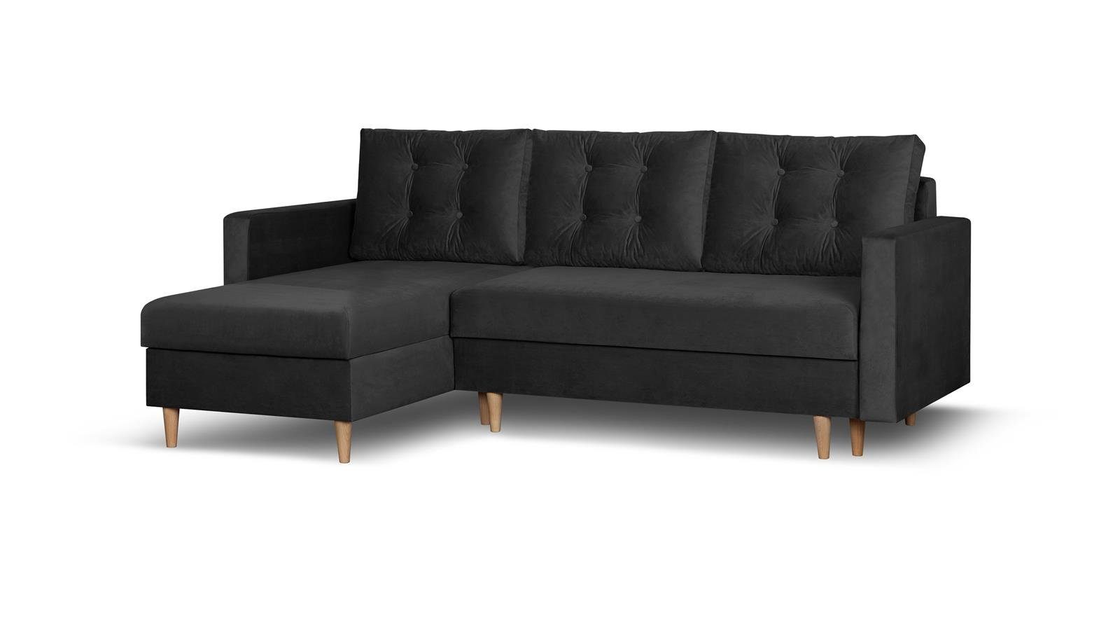 Polsterecke Beautysofa Sigurd, mit 07) Bettkasten 226 Ecksofa Ecke skandinavischen Schwarz cm im und für Stil, (kronos Schlaffunktion Wohnzimmer,